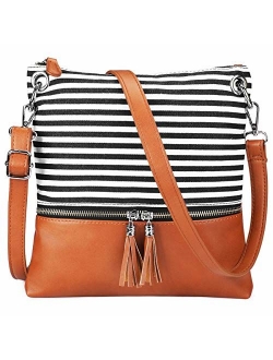 Newshows Women Lightweight Medium Canvas PU Leather Crossbody Bag with Tassel