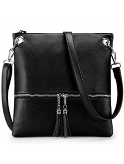 Newshows Women Lightweight Medium Canvas PU Leather Crossbody Bag with Tassel