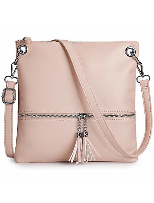 Newshows Women Lightweight Medium Canvas PU Leather Crossbody Bag with Tassel