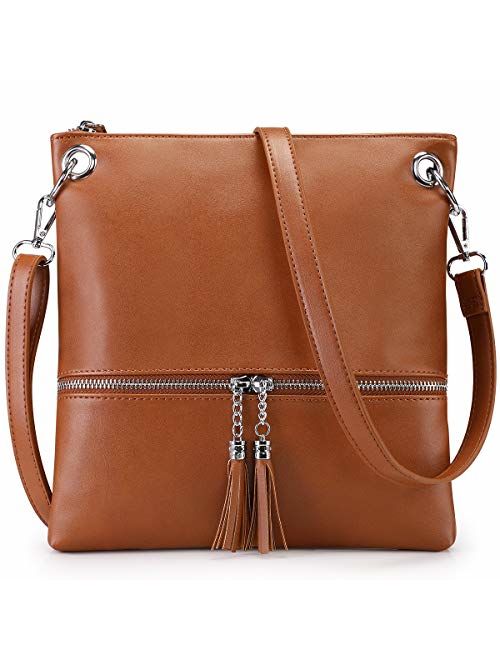 Newshows Women Lightweight Medium Canvas PU Leather Crossbody Bag with Tassel