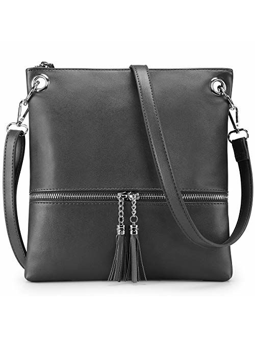 Newshows Women Lightweight Medium Canvas PU Leather Crossbody Bag with Tassel