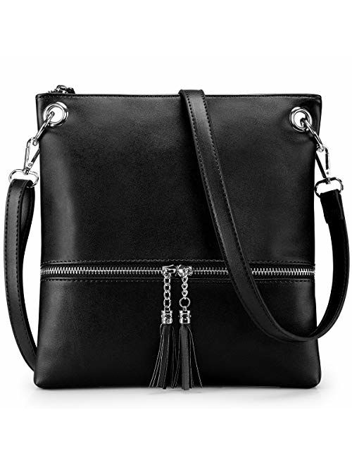 Newshows Women Lightweight Medium Canvas PU Leather Crossbody Bag with Tassel