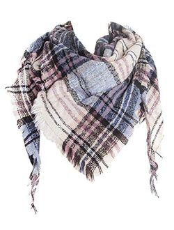 Agio Womens Warm Scarf Triangle Shawls Scarves Stripe Plaid Fichu Rough Surface