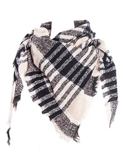 Agio Womens Warm Scarf Triangle Shawls Scarves Stripe Plaid Fichu Rough Surface