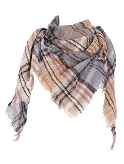 Agio Womens Warm Scarf Triangle Shawls Scarves Stripe Plaid Fichu Rough Surface