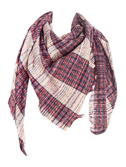 Agio Womens Warm Scarf Triangle Shawls Scarves Stripe Plaid Fichu Rough Surface