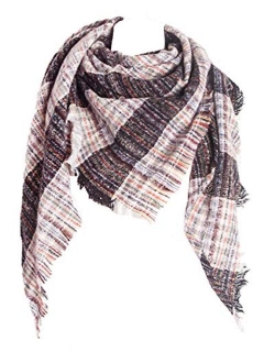 Agio Womens Warm Scarf Triangle Shawls Scarves Stripe Plaid Fichu Rough Surface