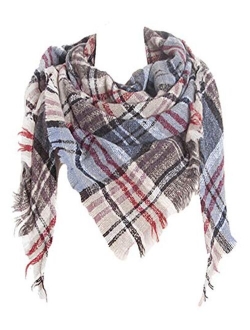 Agio Womens Warm Scarf Triangle Shawls Scarves Stripe Plaid Fichu Rough Surface