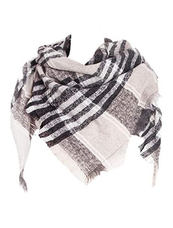 Agio Womens Warm Scarf Triangle Shawls Scarves Stripe Plaid Fichu Rough Surface