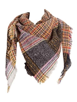 Agio Womens Warm Scarf Triangle Shawls Scarves Stripe Plaid Fichu Rough Surface