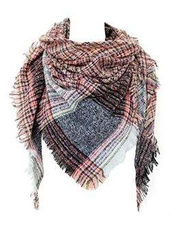 Agio Womens Warm Scarf Triangle Shawls Scarves Stripe Plaid Fichu Rough Surface