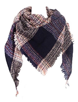 Agio Womens Warm Scarf Triangle Shawls Scarves Stripe Plaid Fichu Rough Surface