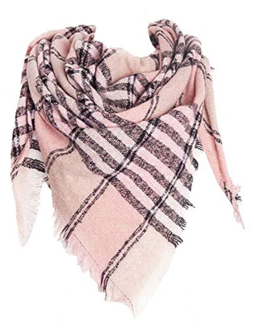 Wander Agio Womens Warm Scarf Triangle Shawls Scarves Stripe Plaid Fichu Rough Surface