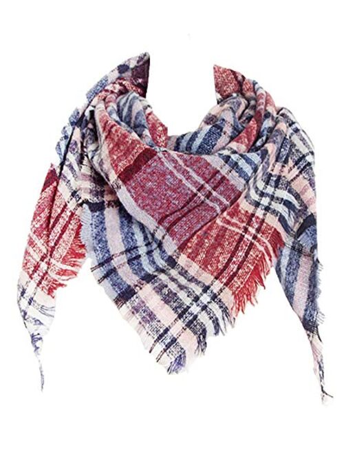 Wander Agio Womens Warm Scarf Triangle Shawls Scarves Stripe Plaid Fichu Rough Surface