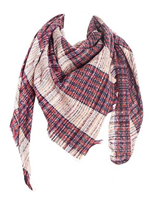 Wander Agio Womens Warm Scarf Triangle Shawls Scarves Stripe Plaid Fichu Rough Surface