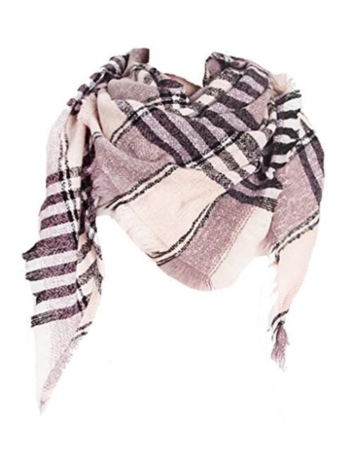 Wander Agio Womens Warm Scarf Triangle Shawls Scarves Stripe Plaid Fichu Rough Surface