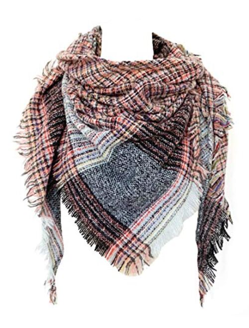 Wander Agio Womens Warm Scarf Triangle Shawls Scarves Stripe Plaid Fichu Rough Surface