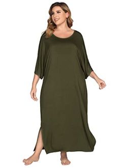 Nightgown, Womens Round Neck/V Neck Loungewear Oversized Pajama Loose Pockets Long Sleep Dress