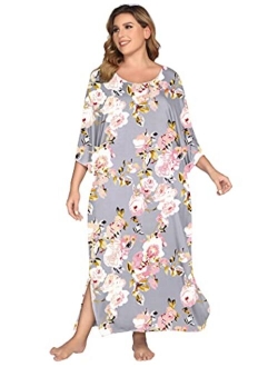 Nightgown, Womens Round Neck/V Neck Loungewear Oversized Pajama Loose Pockets Long Sleep Dress