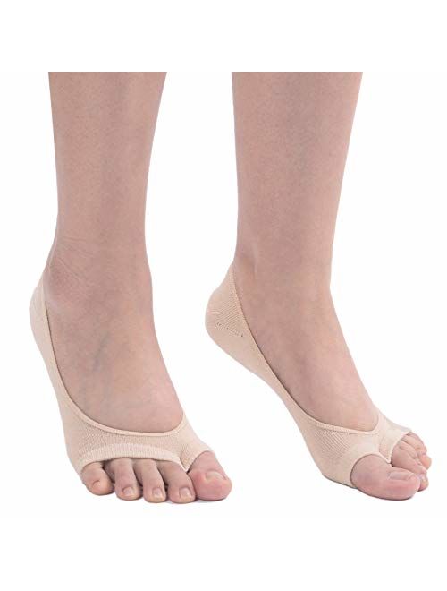 Flammi Women's Peep Toe Liner Socks No Show with Nonslip Heel Grip