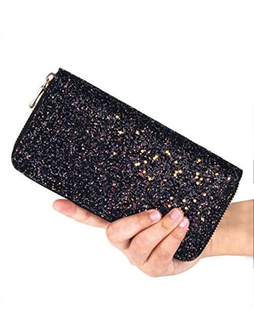 Kukoo Glitter Wallet for Women Shiny Long Phone Clutch Purse Ladies Card Holder