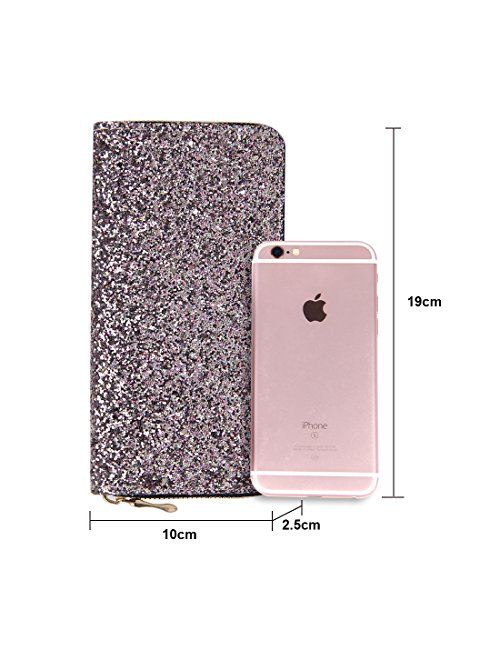 Kukoo Glitter Wallet for Women Shiny Long Phone Clutch Purse Ladies Card Holder