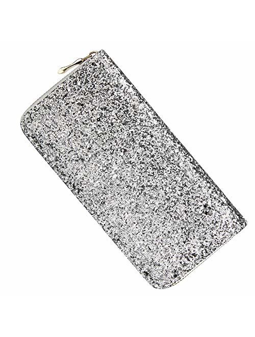 Kukoo Glitter Wallet for Women Shiny Long Phone Clutch Purse Ladies Card Holder