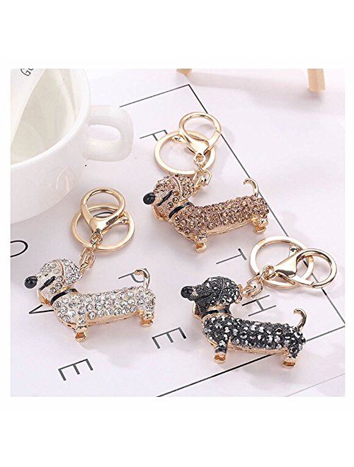 GOOTRADES Set of 3 Bling Dog Dachshund Keychain Handbag Pendant Car Decor Key Ring