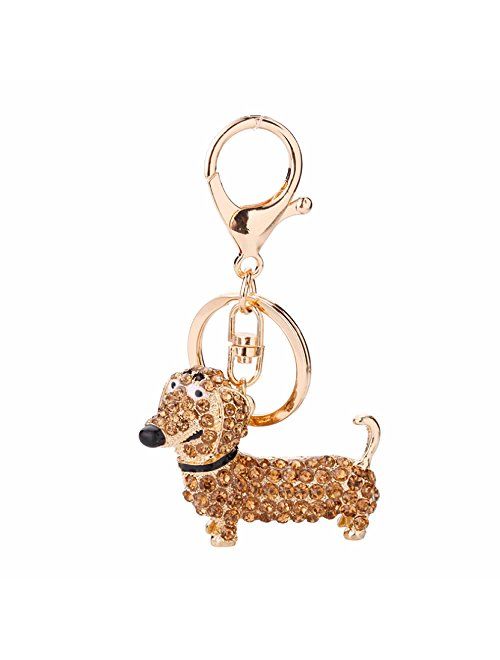 GOOTRADES Set of 3 Bling Dog Dachshund Keychain Handbag Pendant Car Decor Key Ring