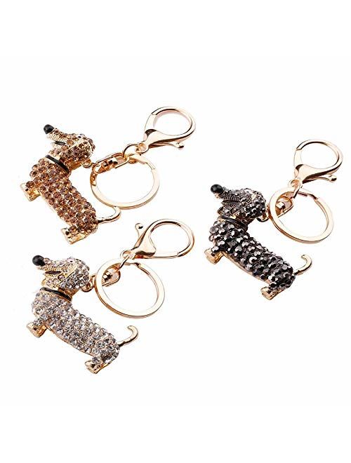 GOOTRADES Set of 3 Bling Dog Dachshund Keychain Handbag Pendant Car Decor Key Ring