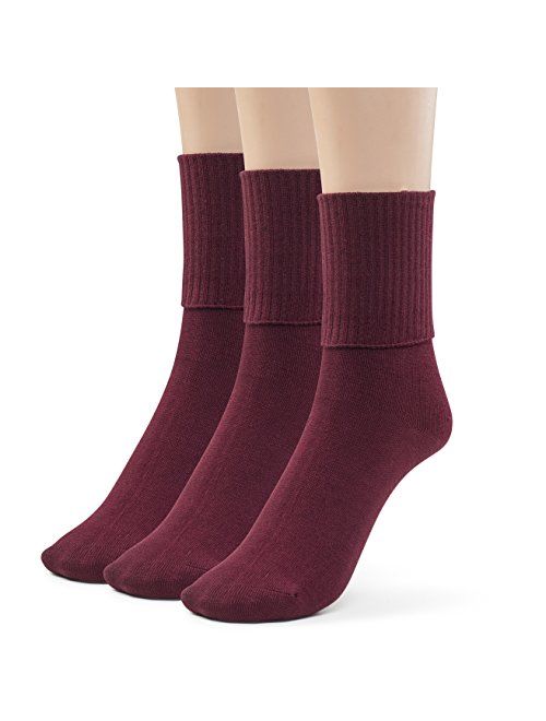 Silky Toes 3 or 6 Pk Women's Turn Cuff Bamboo Casual Socks Triple Roll Dress Crew Socks