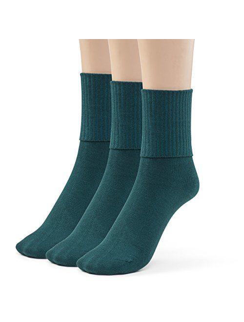 Silky Toes 3 or 6 Pk Women's Turn Cuff Bamboo Casual Socks Triple Roll Dress Crew Socks