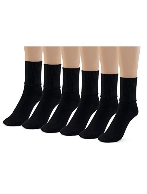 Silky Toes 3 or 6 Pk Women's Turn Cuff Bamboo Casual Socks Triple Roll Dress Crew Socks