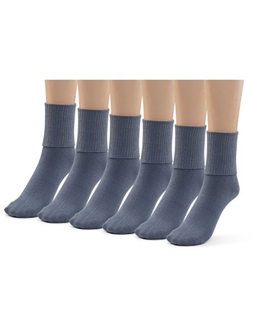 Silky Toes 3 or 6 Pk Women's Turn Cuff Bamboo Casual Socks Triple Roll Dress Crew Socks