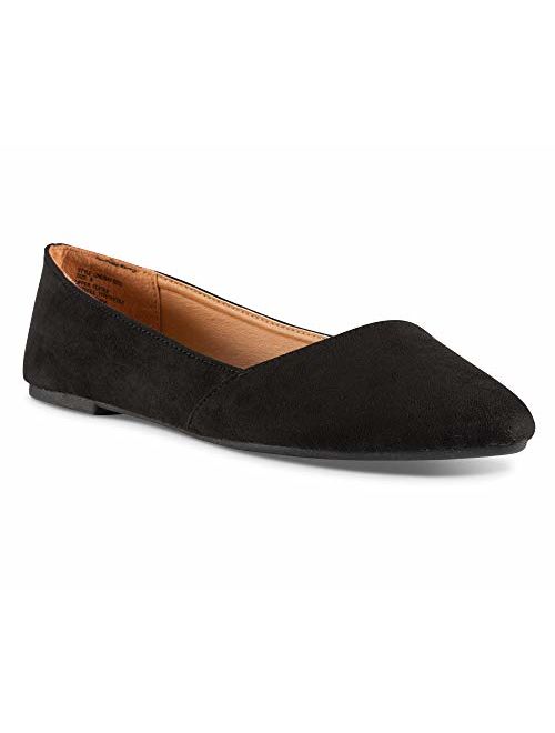 Twisted Shoes Lindsay Womens Flats, Micro Suede Ballet Flats with Comfort Insole and Asymmetric Opening