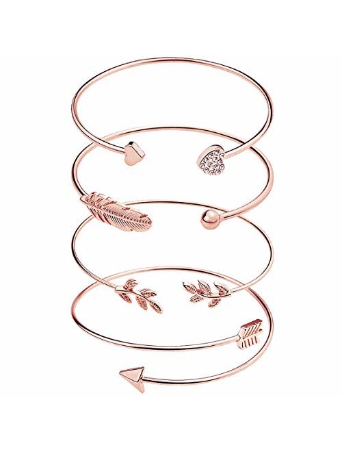 Suyi Women's Bangle Bracelet Set Open Adjustable Cuff Bracelet Wire Stackable Wrap Jewelry