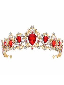 Frcolor Tiara Crown for Women, Rhinestone Queen Crowns Wedding Tiara Crowns Headband (Red)