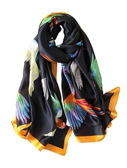 NUWEERIR Womens 100% Mulberry Silk Scarf Long Satin Scarf Fashion Designer Scarf Lightweight Wraps