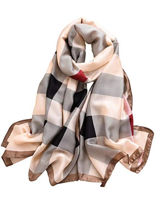 NUWEERIR Womens 100% Mulberry Silk Scarf Long Satin Scarf Fashion Designer Scarf Lightweight Wraps