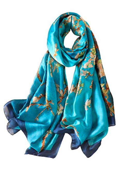 NUWEERIR Womens 100% Mulberry Silk Scarf Long Satin Scarf Fashion Designer Scarf Lightweight Wraps