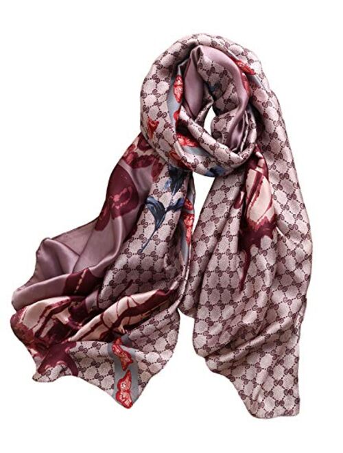 NUWEERIR Womens 100% Mulberry Silk Scarf Long Satin Scarf Fashion Designer Scarf Lightweight Wraps