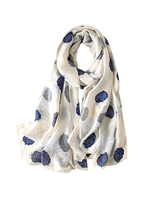 NUWEERIR Womens 100% Mulberry Silk Scarf Long Satin Scarf Fashion Designer Scarf Lightweight Wraps