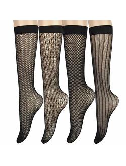 Jormatt 8 Pairs 4 Pairs Women Lace Fishnet Socks Nylon Sheer Ankle Dress Sokcs