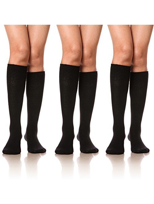 DoSmart Women Girls' Cable Knit Cotton Long Knee High Socks 3 Pairs