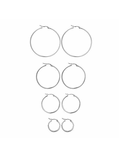 HooAMI 4 Pairs Stainless Steel Hoop Earrings Set for Women Girls Medium Hoop Earirings 20mm-45mm