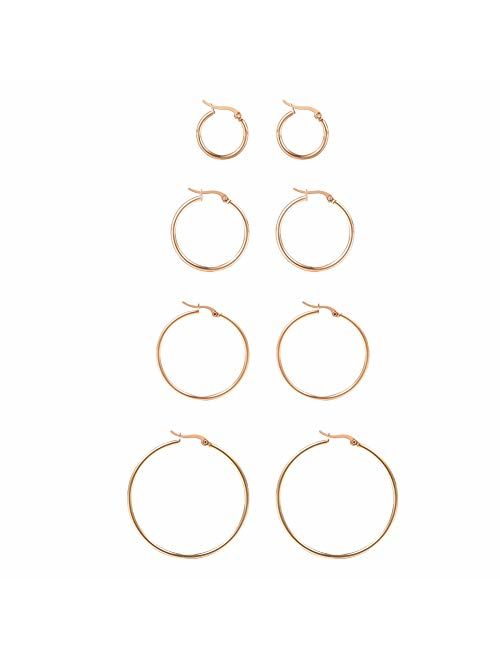 HooAMI 4 Pairs Stainless Steel Hoop Earrings Set for Women Girls Medium Hoop Earirings 20mm-45mm