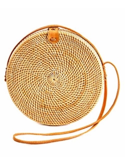 Rattan Bags for Women - Handmade Wicker Woven Purse Handbag Circle Boho Bag Bali