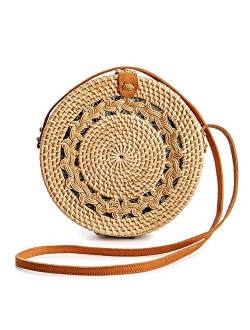 Rattan Bags for Women - Handmade Wicker Woven Purse Handbag Circle Boho Bag Bali