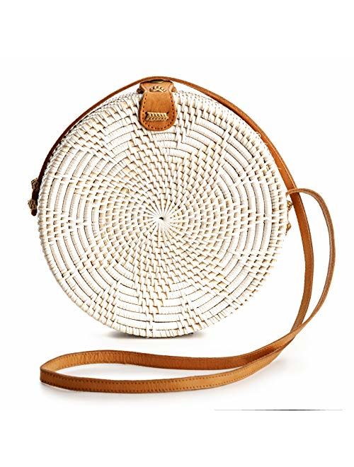 Rattan Bags for Women - Handmade Wicker Woven Purse Handbag Circle Boho Bag Bali