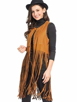 PERSUNWomen'sFringeVestFauxSuedeOpenFrontSleevelessVestCardigan 70S Hippie Clothes